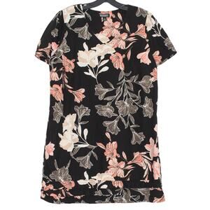 Black Floral Y2K Mini Dress Nicole Miller Linen Blend XL Dark Cottagecore Boho